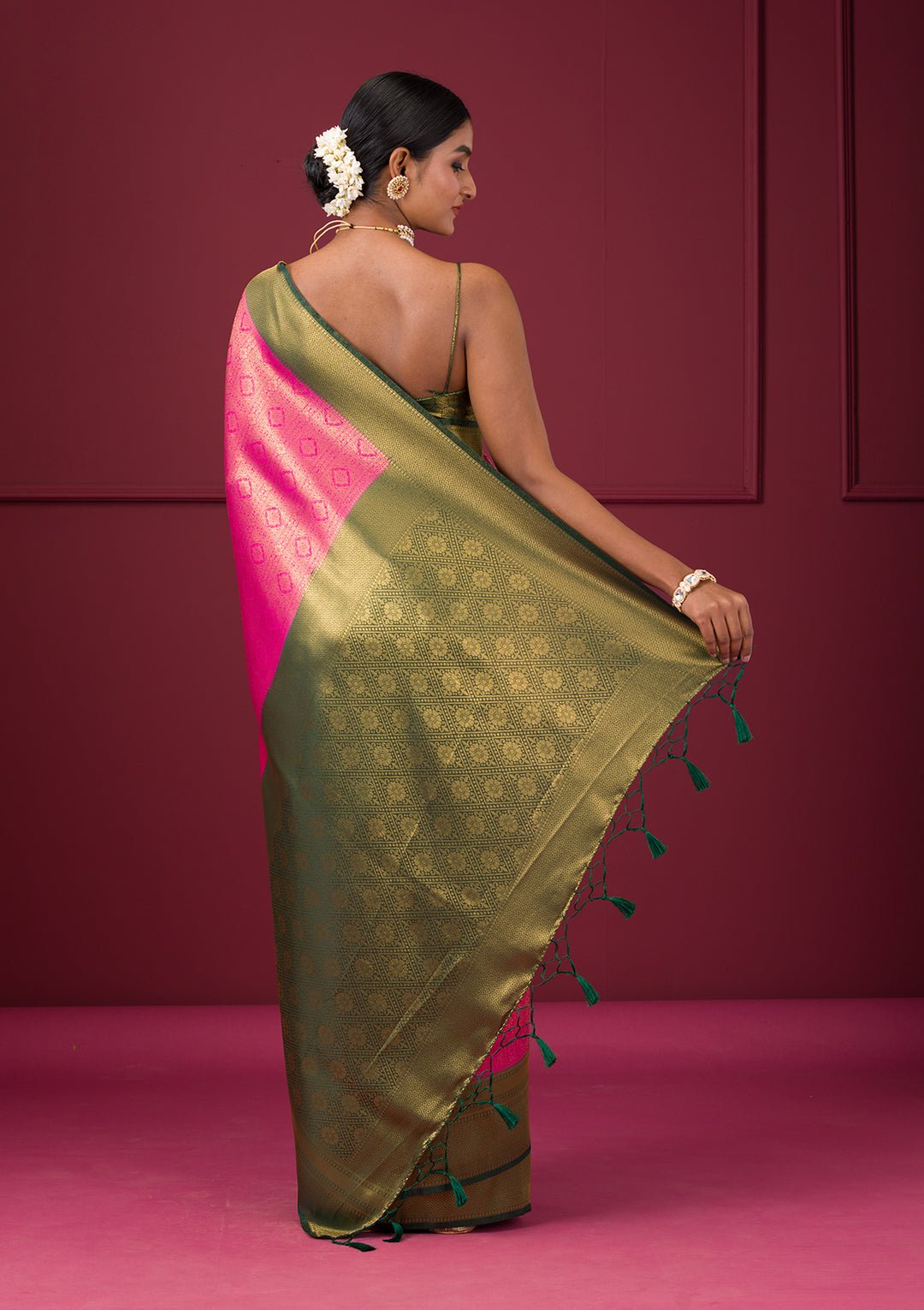 Pink Zariwork Soft Silk Saree - Image 8